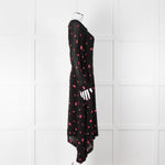 Claudie Pierlot Black Pink Floral Long Sleeve Asymmetric Bottom Dress