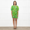 Farm Rio For Anthropologie Green Pink Leaf Print Short Dress