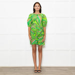 Farm Rio For Anthropologie Green Pink Leaf Print Short Dress