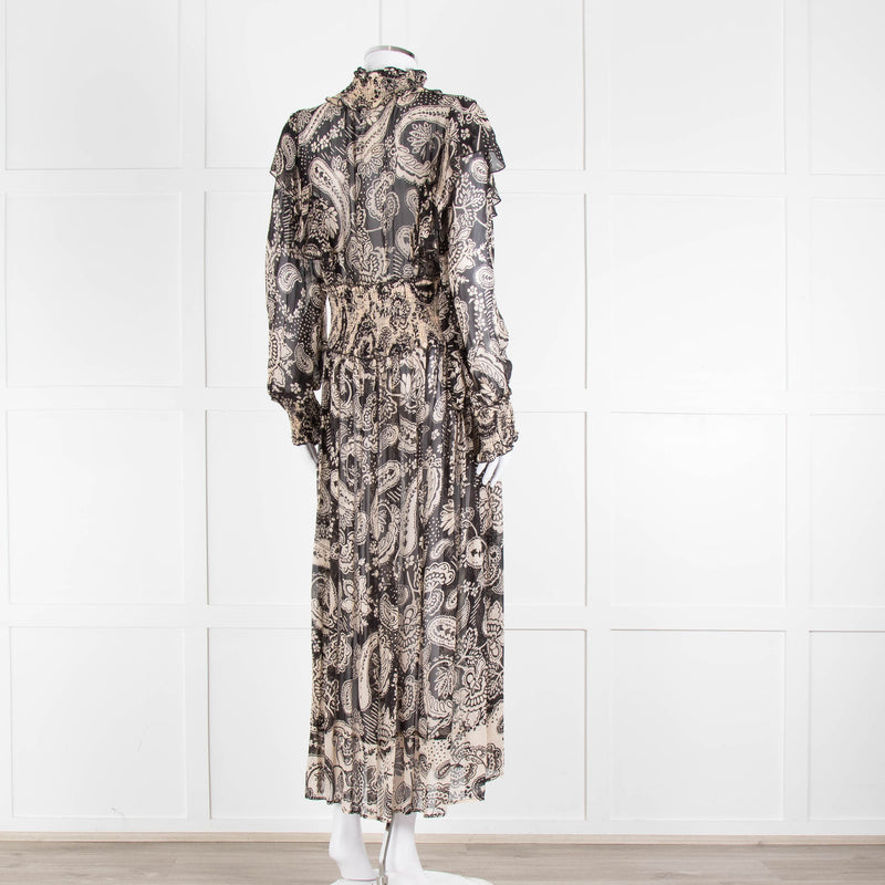 Miss June Black And Beige Paisley High Neck Maxi Dress With Slip