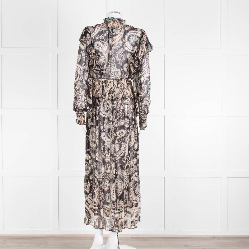 Miss June Black And Beige Paisley High Neck Maxi Dress With Slip