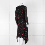 Claudie Pierlot Black Pink Floral Long Sleeve Asymmetric Bottom Dress