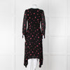 Claudie Pierlot Black Pink Floral Long Sleeve Asymmetric Bottom Dress