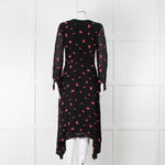 Claudie Pierlot Black Pink Floral Long Sleeve Asymmetric Bottom Dress
