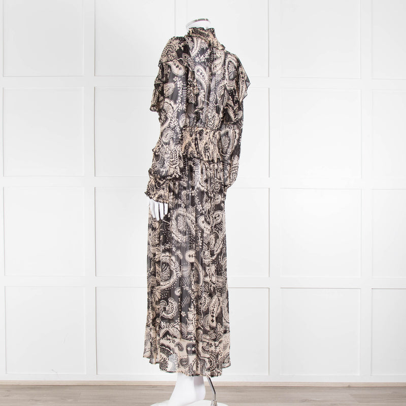 Miss June Black And Beige Paisley High Neck Maxi Dress With Slip