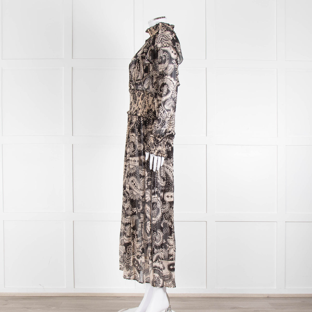 Miss June Black And Beige Paisley High Neck Maxi Dress With Slip