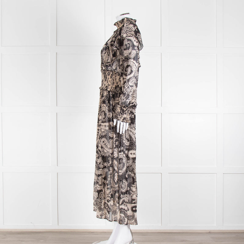 Miss June Black And Beige Paisley High Neck Maxi Dress With Slip