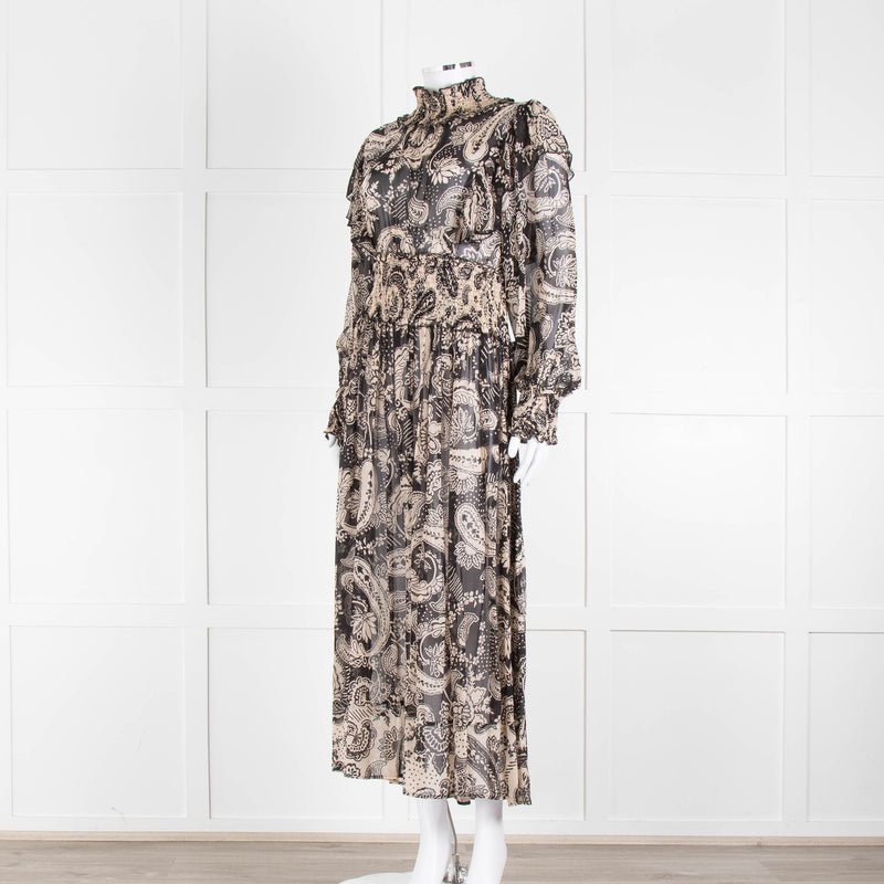 Miss June Black And Beige Paisley High Neck Maxi Dress With Slip