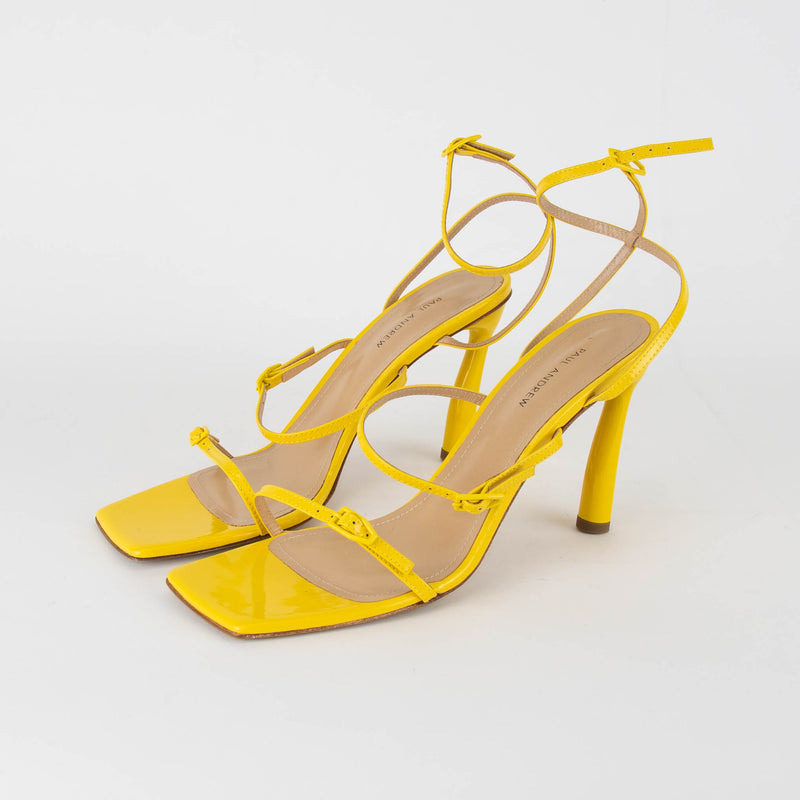 Paul Andrew Yellow Patent 3 Strap Sandals