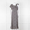 Ganni Navy Cream Floral Asymmetric Top Long Dress
