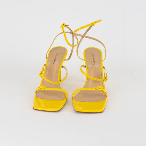 Paul Andrew Yellow Patent 3 Strap Sandals