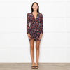 Iro Black Orange Blue Floral Sleeved Wrapped Front Mini Dress