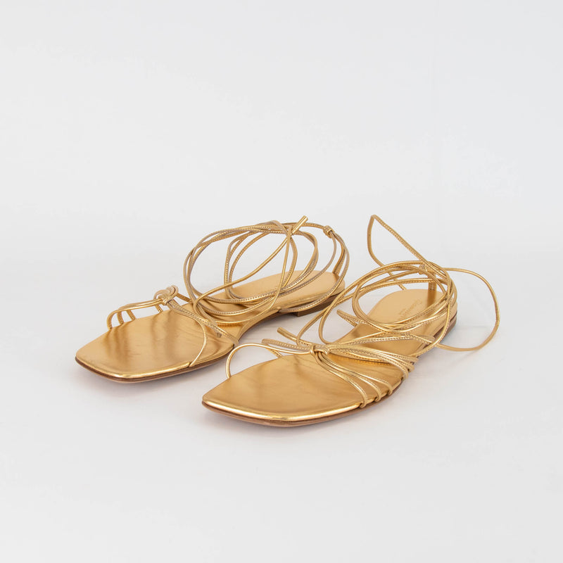Gianvito Rossi Sylvie Gold Strappy Flat Sandals