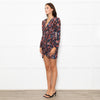 Iro Black Orange Blue Floral Sleeved Wrapped Front Mini Dress