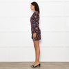 Iro Black Orange Blue Floral Sleeved Wrapped Front Mini Dress