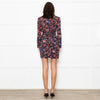 Iro Black Orange Blue Floral Sleeved Wrapped Front Mini Dress