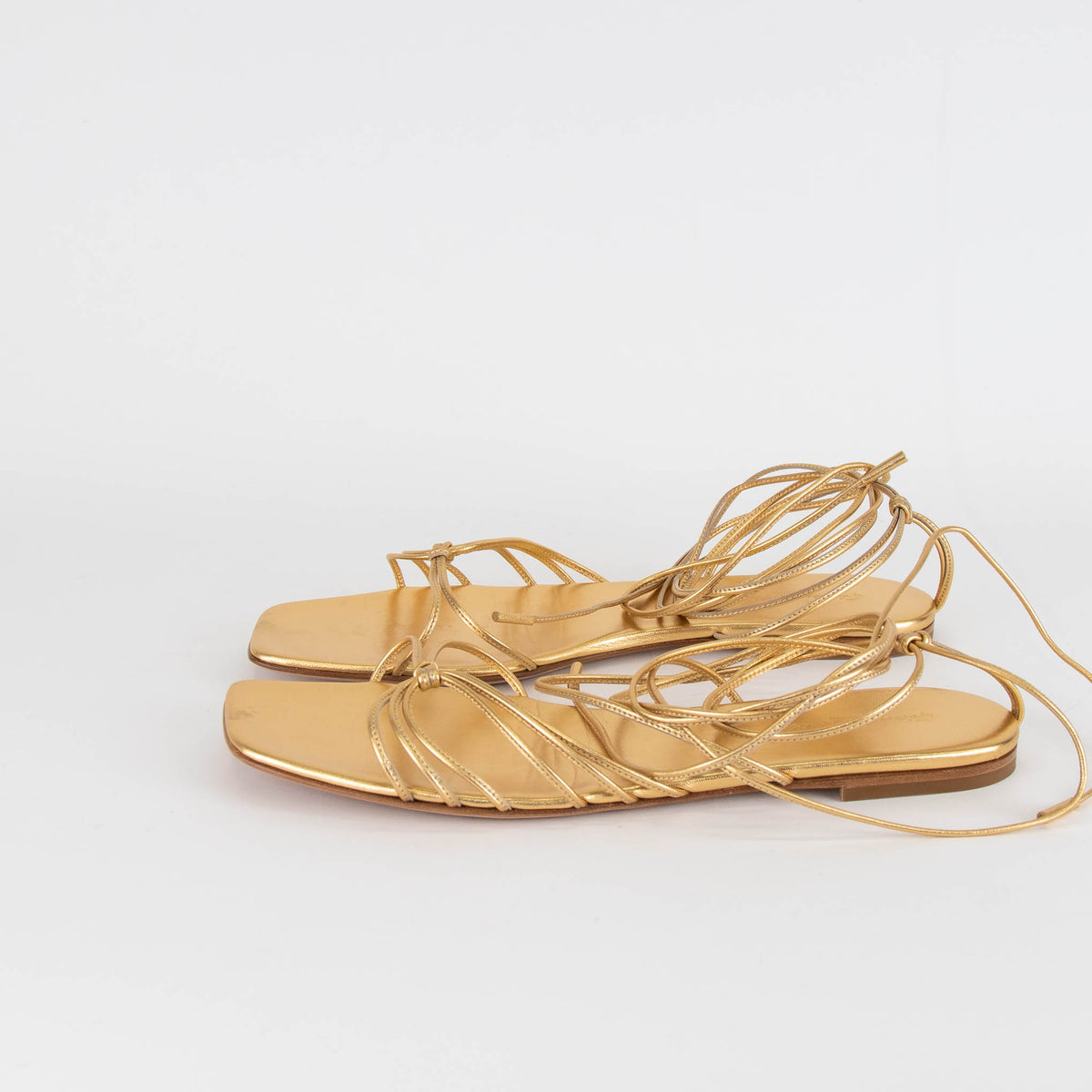 Gianvito Rossi Sylvie Gold Strappy Flat Sandals