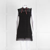 Sandro Black Lace High Neck Shift Dress with Red Tie Neck