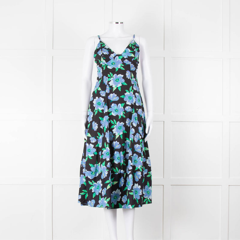 Free People Black Blue Floral Cotton Sleeveless Dress