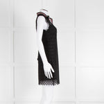 Sandro Black Lace High Neck Shift Dress with Red Tie Neck
