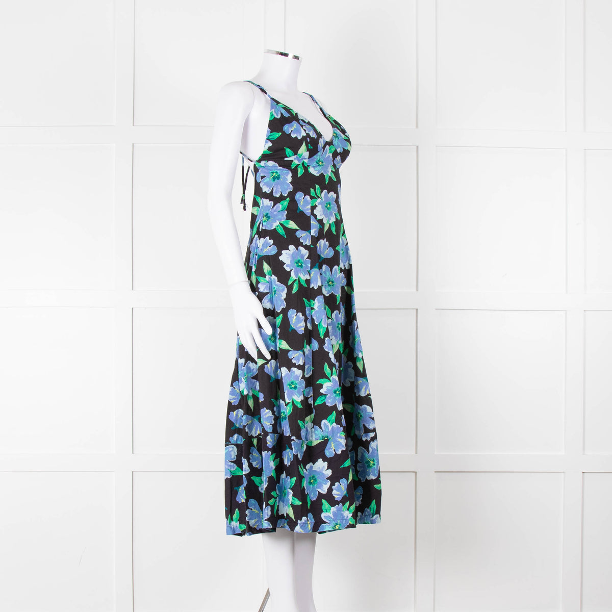 Free People Black Blue Floral Cotton Sleeveless Dress