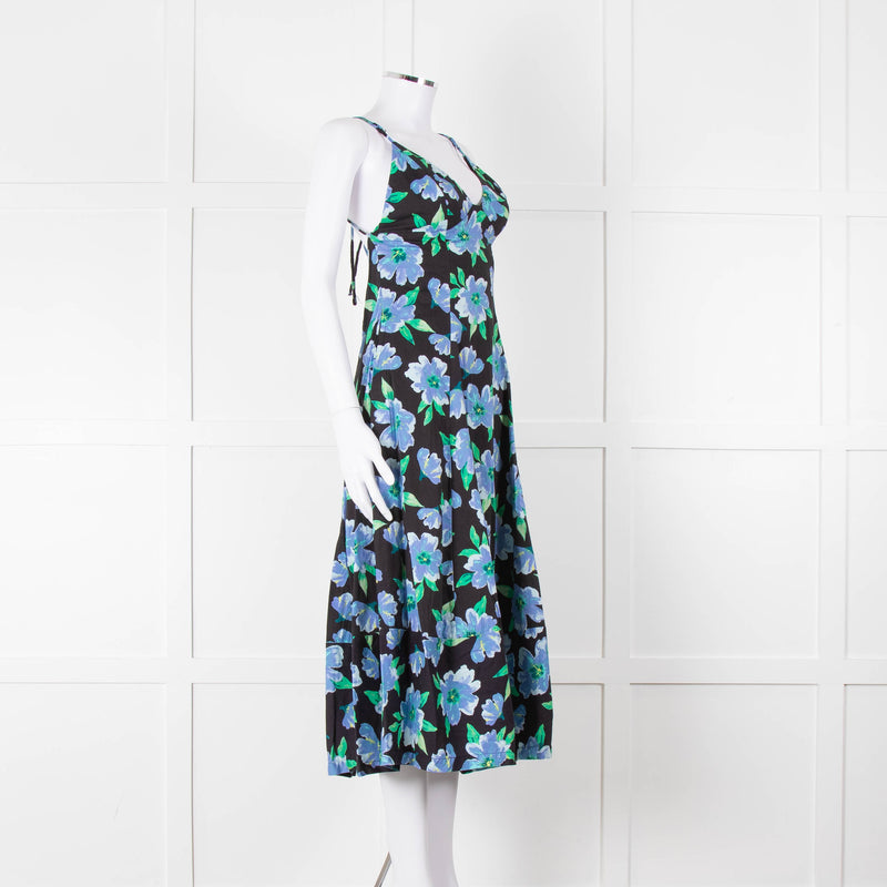 Free People Black Blue Floral Cotton Sleeveless Dress