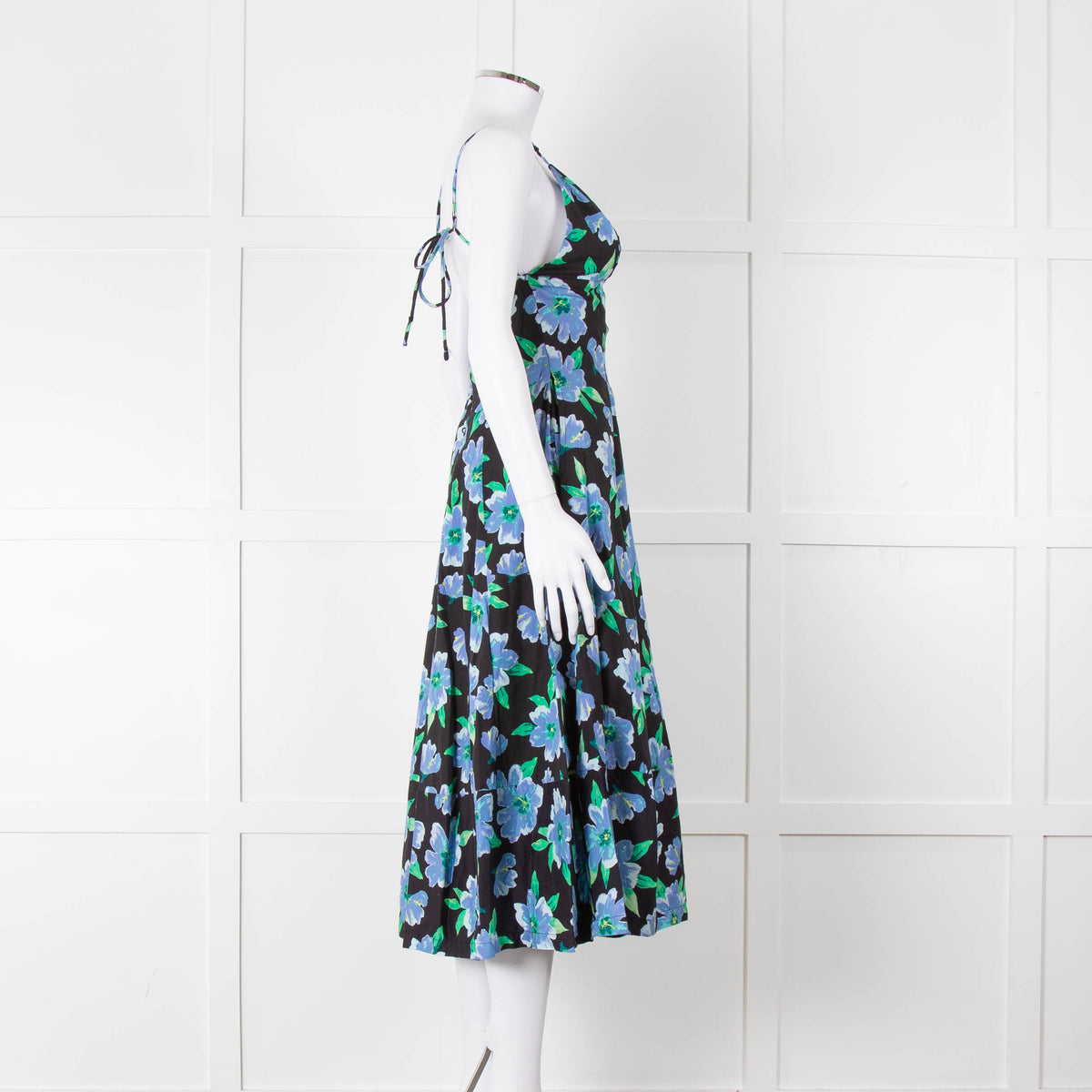 Free People Black Blue Floral Cotton Sleeveless Dress