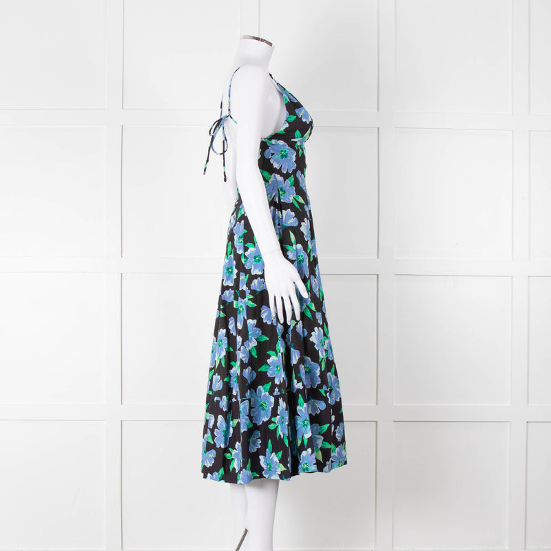 Free People Black Blue Floral Cotton Sleeveless Dress