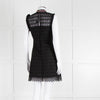 Sandro Black Lace High Neck Shift Dress with Red Tie Neck