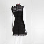 Sandro Black Lace High Neck Shift Dress with Red Tie Neck