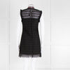 Sandro Black Lace High Neck Shift Dress with Red Tie Neck
