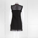 Sandro Black Lace High Neck Shift Dress with Red Tie Neck