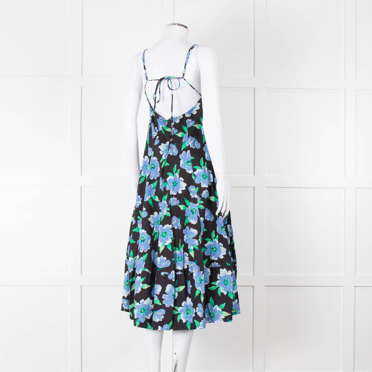 Free People Black Blue Floral Cotton Sleeveless Dress