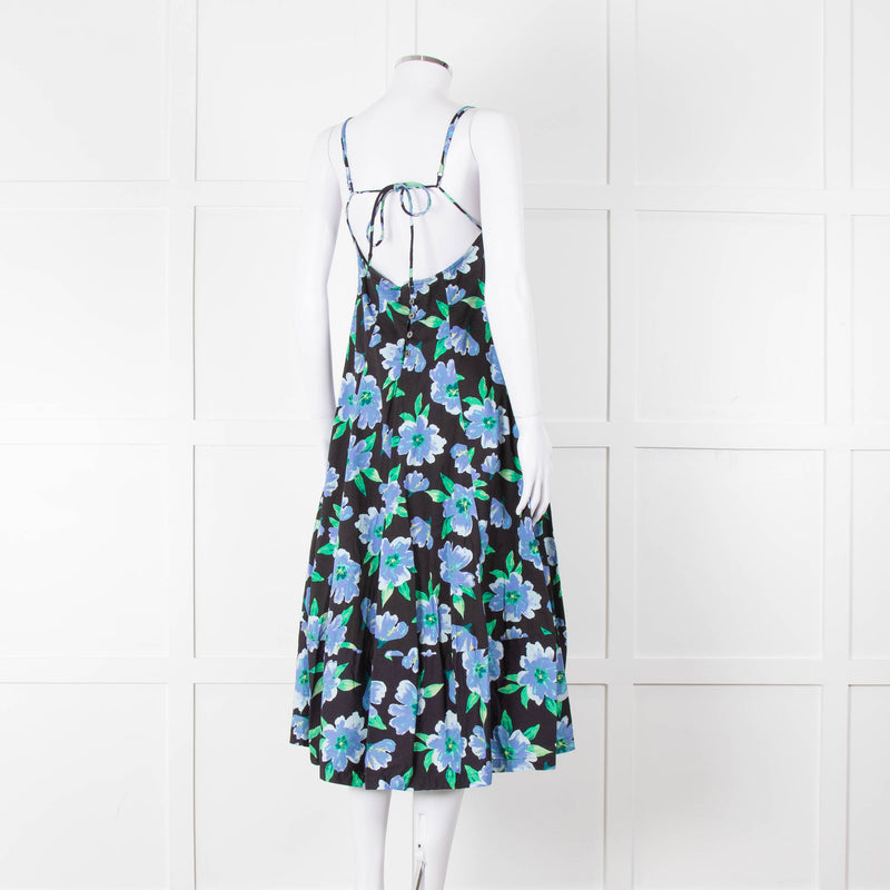 Free People Black Blue Floral Cotton Sleeveless Dress