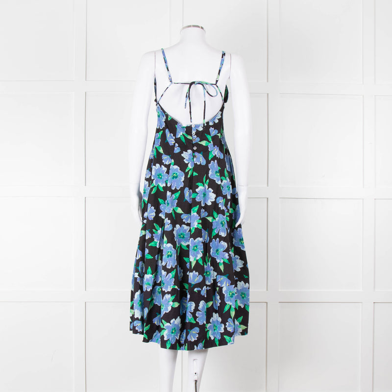 Free People Black Blue Floral Cotton Sleeveless Dress