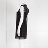 Sandro Black Lace High Neck Shift Dress with Red Tie Neck