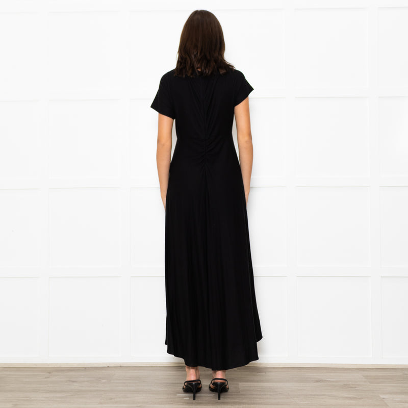 Me+Em Black Jersey Ruched Front Short Sleeved Dress