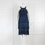 Marchesa Notte Fringed Blue Dress