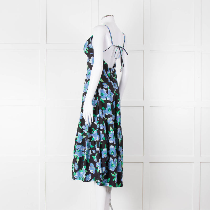 Free People Black Blue Floral Cotton Sleeveless Dress