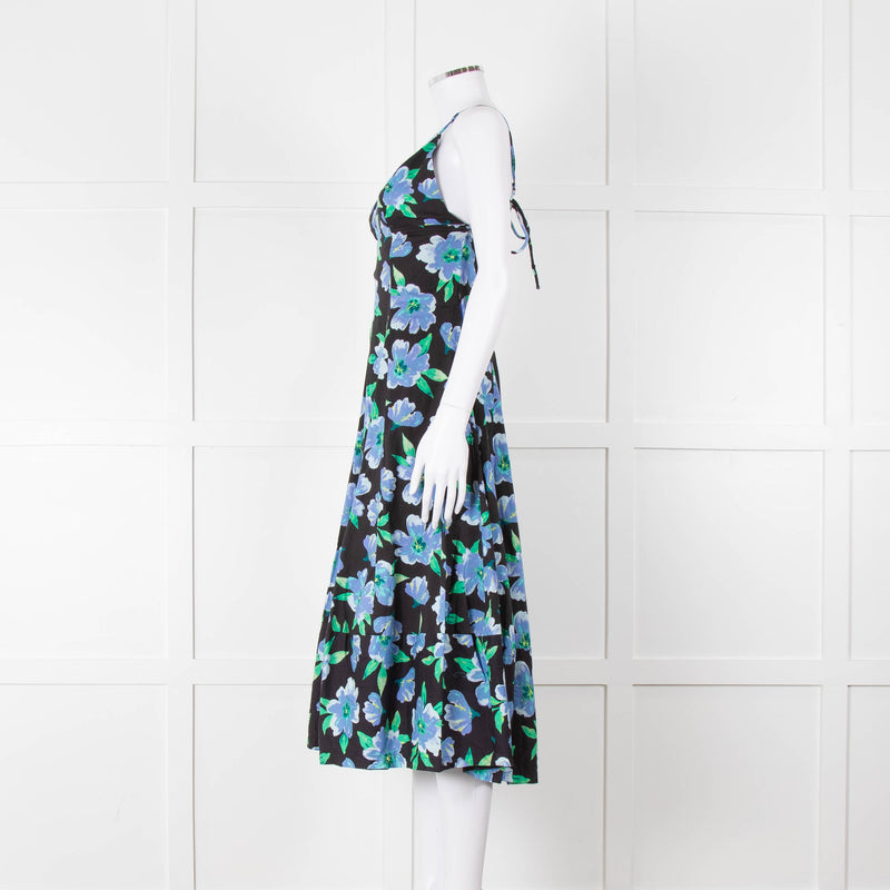Free People Black Blue Floral Cotton Sleeveless Dress