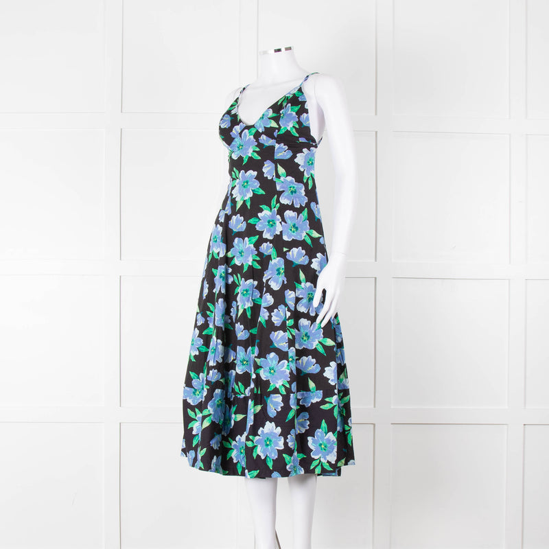 Free People Black Blue Floral Cotton Sleeveless Dress