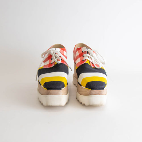 Stella McCartney Black White Yellow Red Fabric Leather Wedges