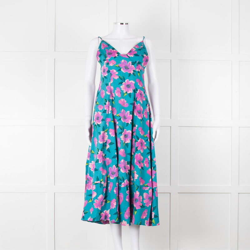 Free People Turquoise Pink Floral Sleeveless Cotton Dress