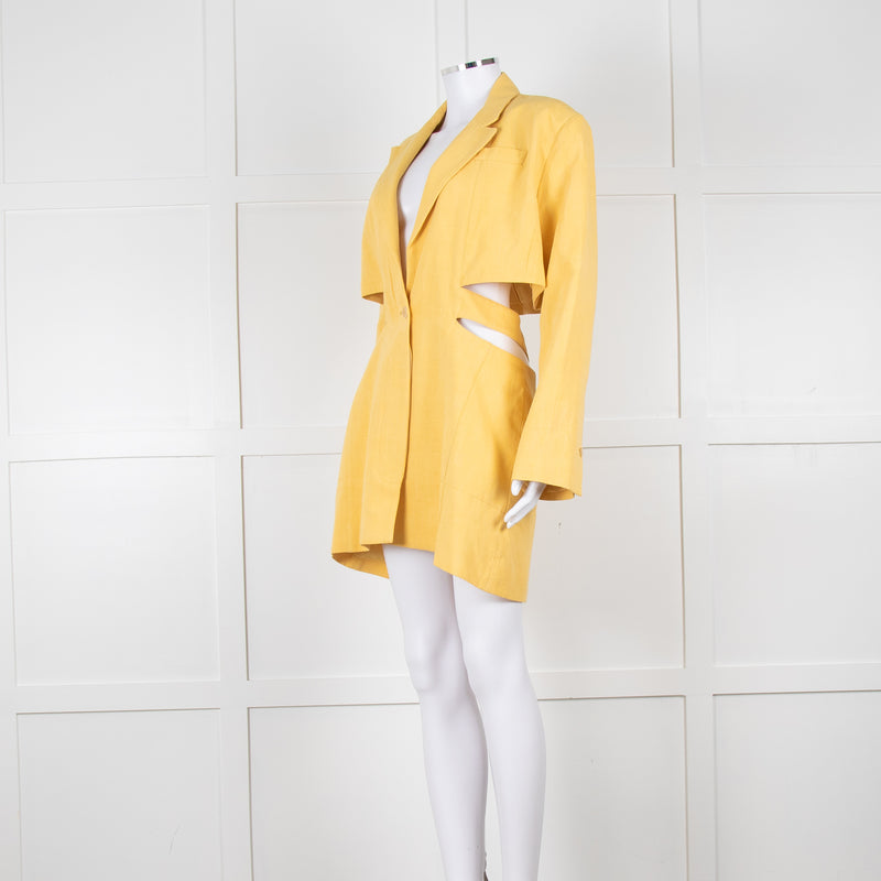 Jacquemus Yellow Le Robe Bari Linen Cutout Dress