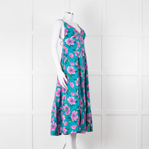 Free People Turquoise Pink Floral Sleeveless Cotton Dress