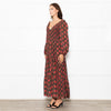 Rixo Black Coral Rose Khaki Leaf Print Sleeved Maxi Dress