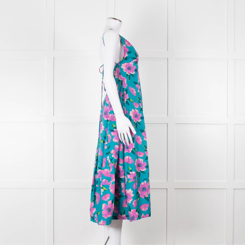 Free People Turquoise Pink Floral Sleeveless Cotton Dress