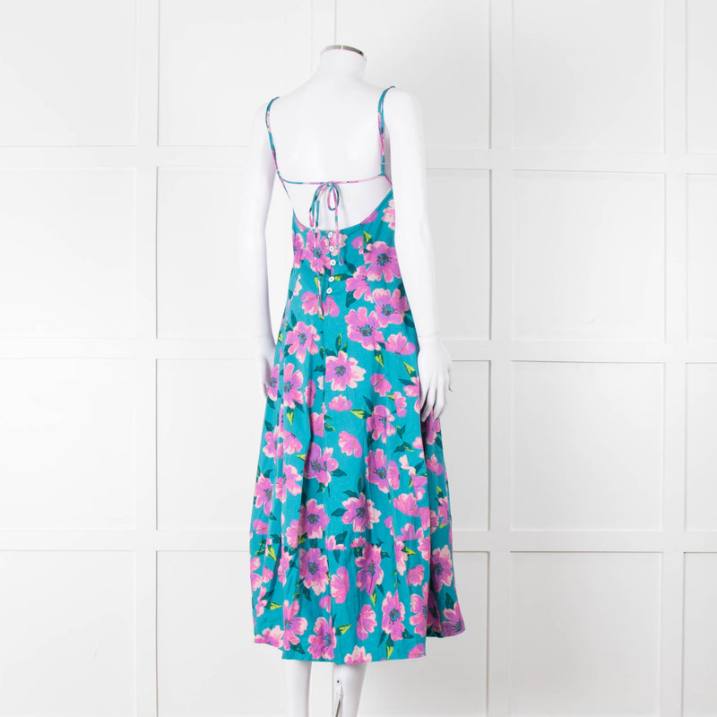 Free People Turquoise Pink Floral Sleeveless Cotton Dress