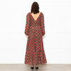 Rixo Black Coral Rose Khaki Leaf Print Sleeved Maxi Dress