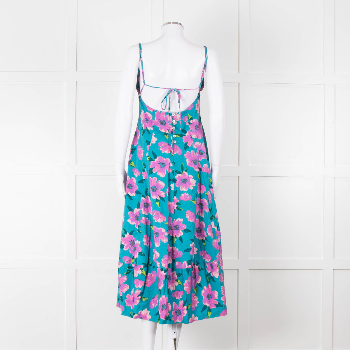 Free People Turquoise Pink Floral Sleeveless Cotton Dress